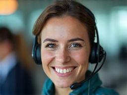 Support agent with headset helping a customer